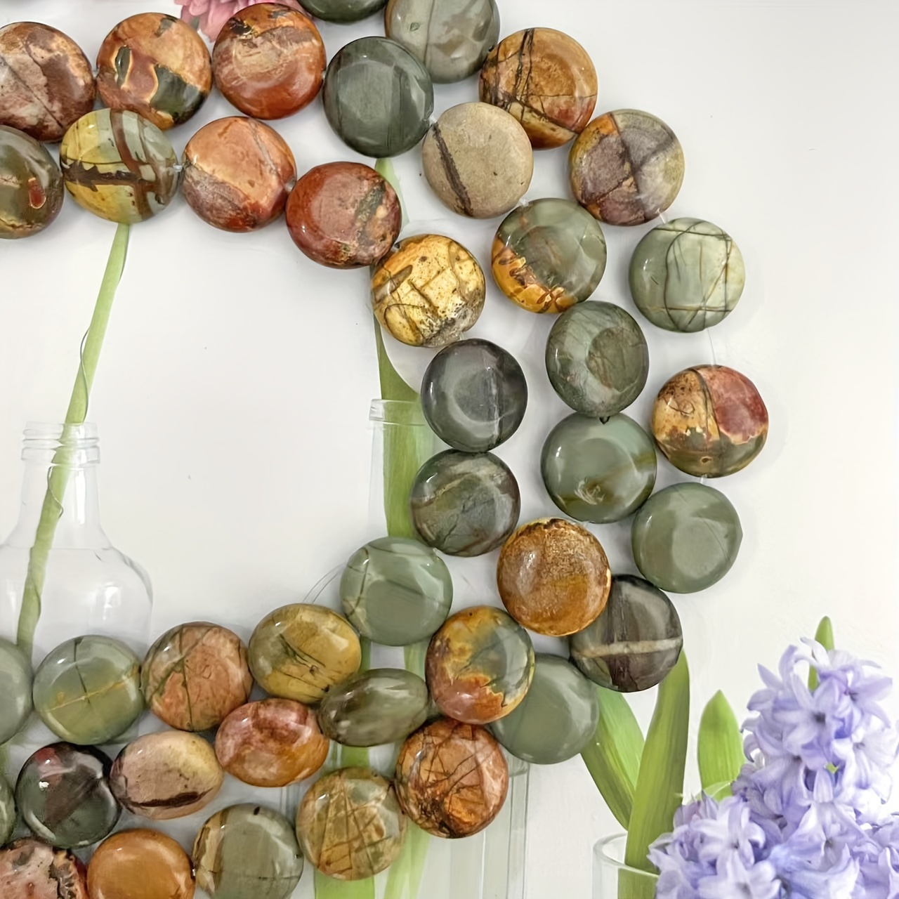 Natural Red Thread Pine Round Cakes Loose Beads for Jewelry Making